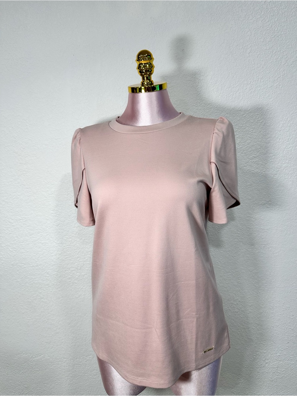 Anne Klein Soft Pink Puff Sleeve Crewneck Top